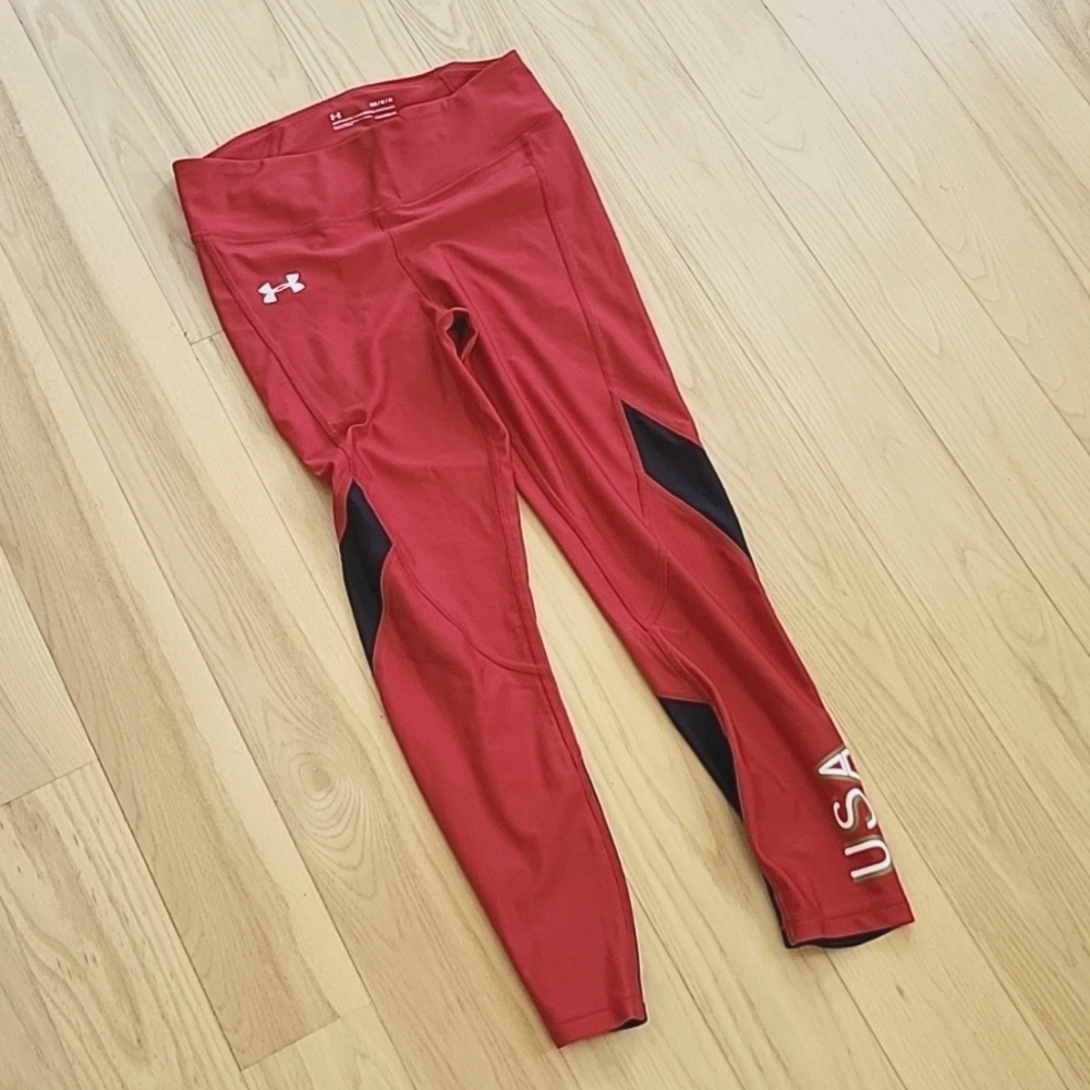 Under Armour Leggings M Red Black Athletic Compression USA Workout
